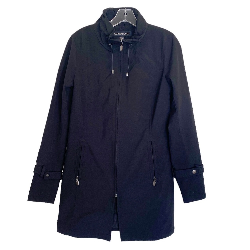 Kristen Blake Black Coat High Collar Zip Front Fall Winter Outerwear Women M HSH - Picture 2 of 16
